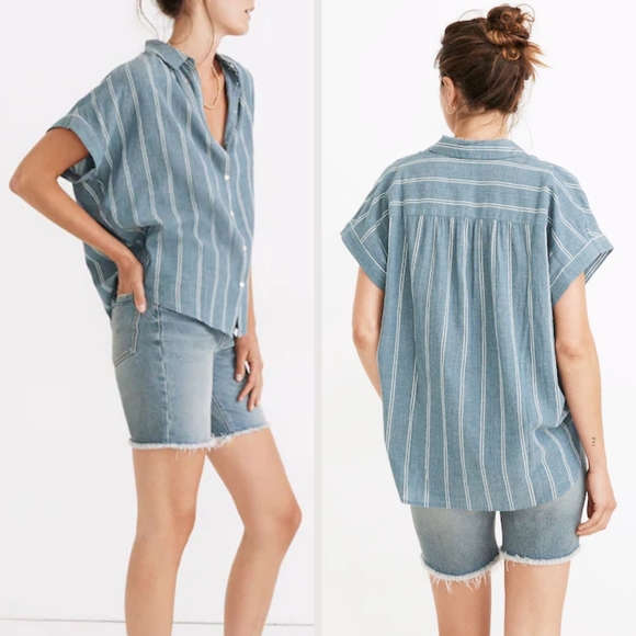 MADEWELL Central Shirt in Caspian Stripe, Blue, 100% Cotton, Oversized, S - Picture 12 of 14